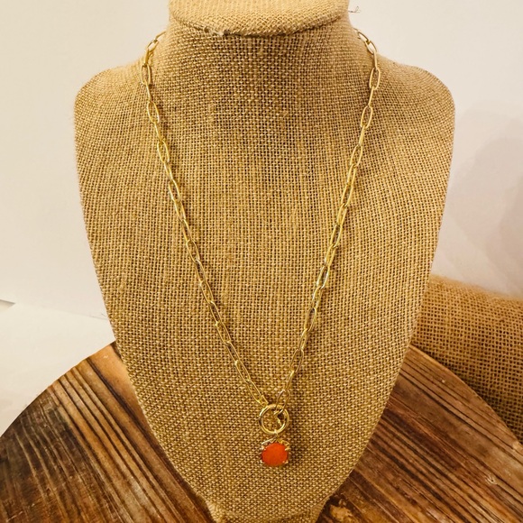 Kendra Scott Daphne Gold Link and Chain Necklace Coral Mother-of-Pearl NWT - Picture 4 of 9